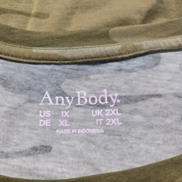 AnyBody 1X Olive Green Camo Crewneck Classic Shortsleeve Summer Tee - Picture 8 of 9